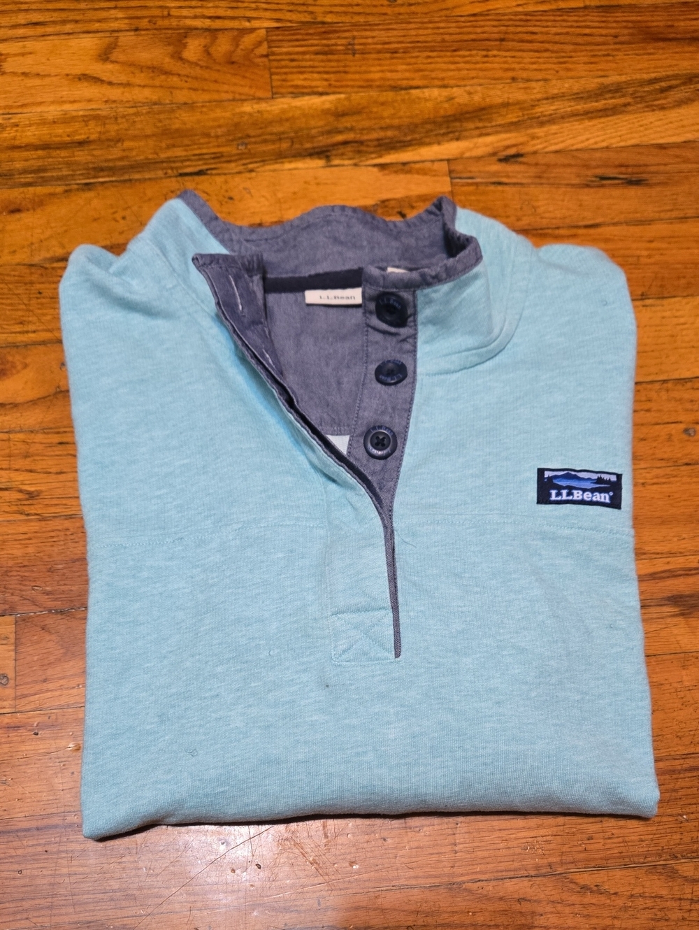 LL Bean Women's Blue Soft Cotton Henley Long Sleeve Rugby Shirt Size 1X